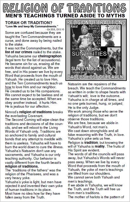 RELIGION OF TRADITIONS  Men's Teachings Turned Aside to Myths